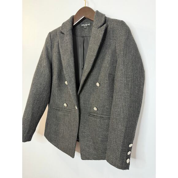 Central Park West Clarke Tweed Double Breasted Blazer Women's M Charcoal Black - Picture 9 of 15